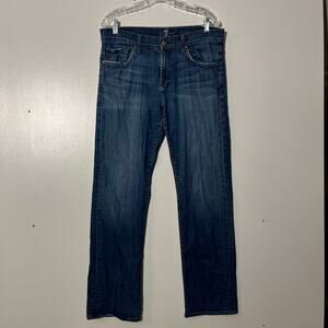 7 For All Mankind Relaxed Fit Straight Leg Distressed Blue Jeans Men’s Size 33